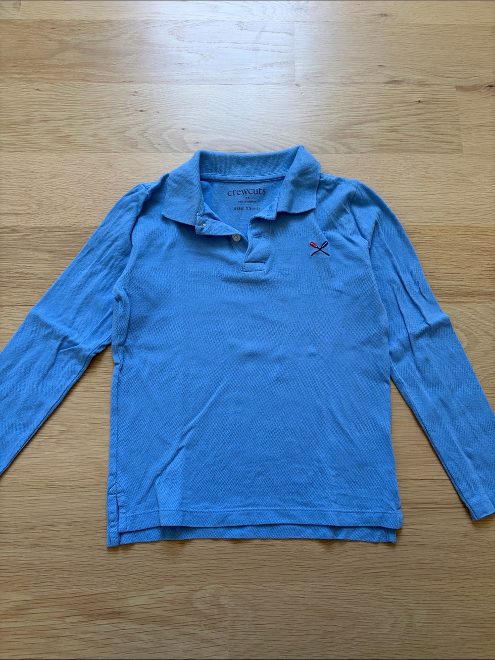 J Crew Crewcuts XS (4-5) Light Blue Long-Sleeve Polo with Embroidered Detail